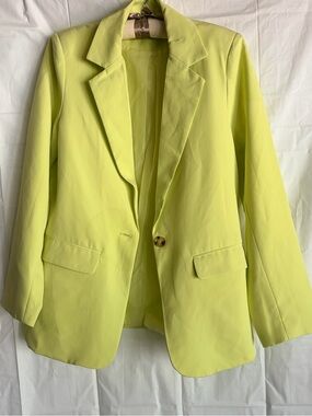 Pink Lily Neon Lemon Lime Single-Button Blazer Jacket